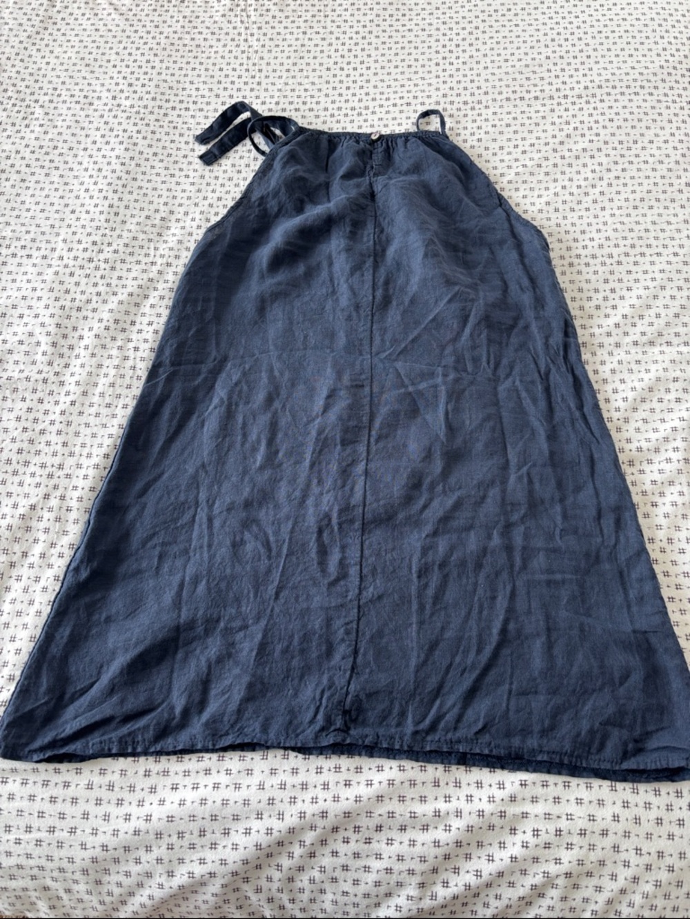 Lungo L’Arno Spaghetti-Strap Sundress, 100% linen, navy, bow on neck, size L - Picture 7 of 7